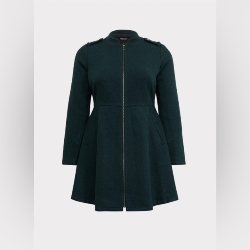 Torrid Wool Plus-Size Fit and Flare Coat Green